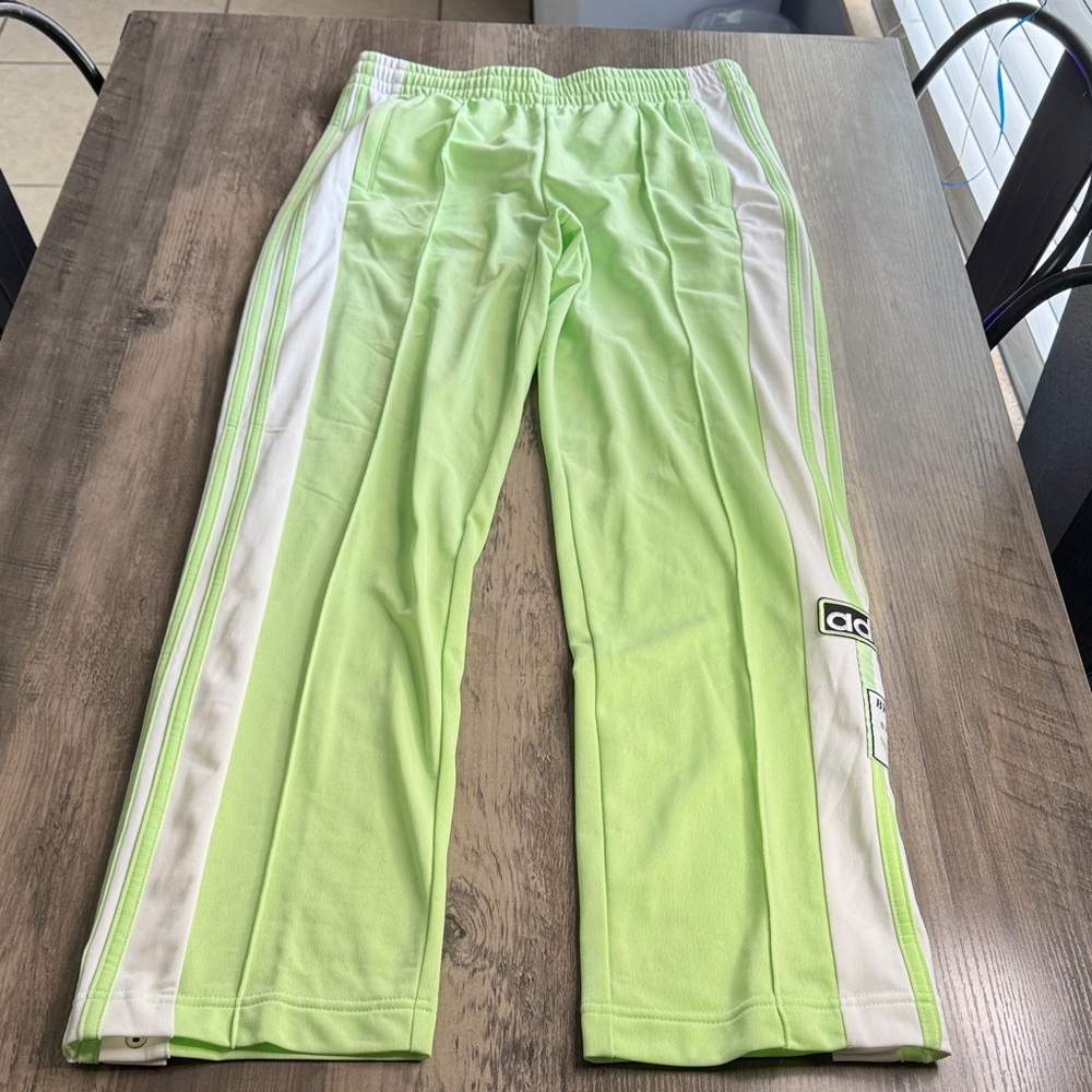 adidas Lime Green Retro Snap-Panel Track Pants with White Stripes - Picture 3 of 5